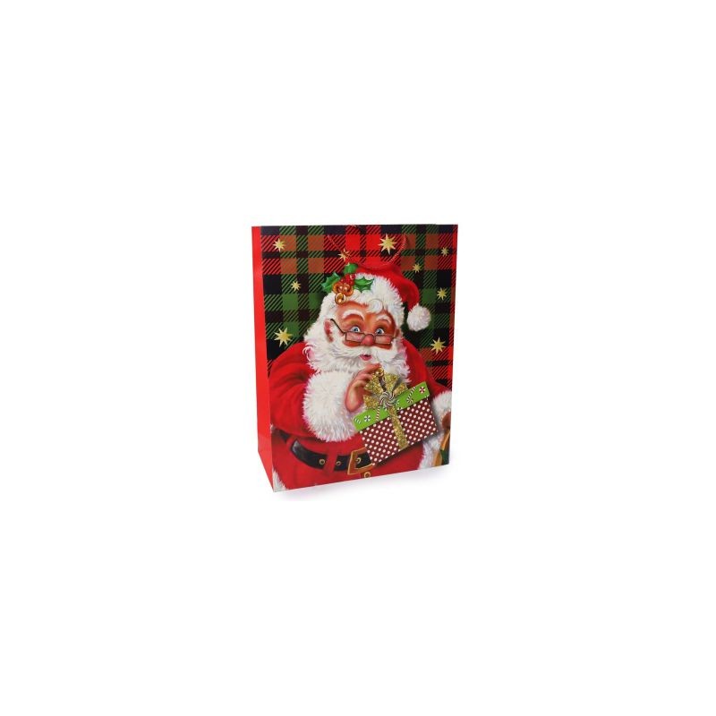 Bolsa Para Regalo Jumbo Roja Estampado Navideño Con Santa Claus 55 x 43 Cm | LS