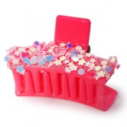 Pinza Para Cabello Chica Rectangular De Plástico Con Lentejuela De Estrellas 4 Cm | RF-E3079