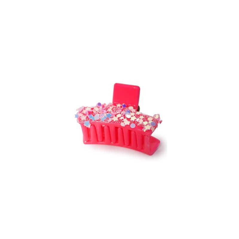 Pinza Para Cabello Chica Rectangular De Plástico Con Lentejuela De Estrellas 4 Cm | RF-E3079