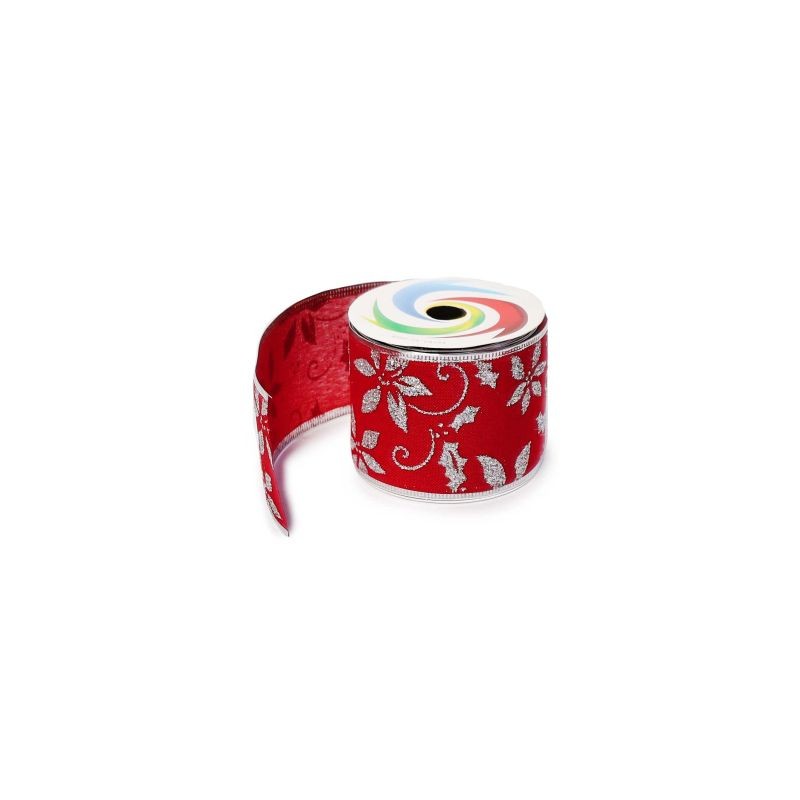 Listón Navideño Decorativo Grande Rojo Con Diamantina Figuras De 6.3 Cm X 2.7 Mts | JA-S-1124