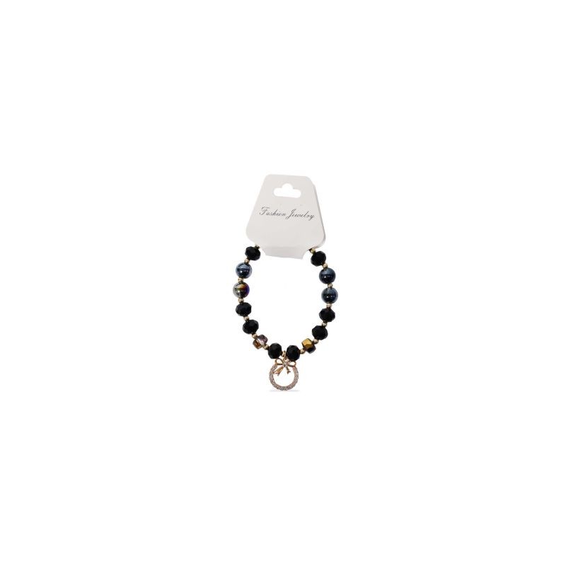 Pulsera Elástica Con Esferas Doradas Y Piedras De Cristal Con Dije | ZXQ02658