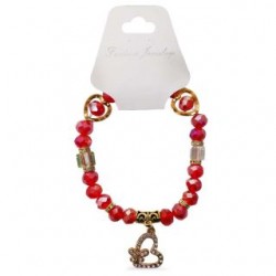 Pulsera Elástica Con Piedras De Cristal Y Corazones Con Dije Dorado | ZXQ02657