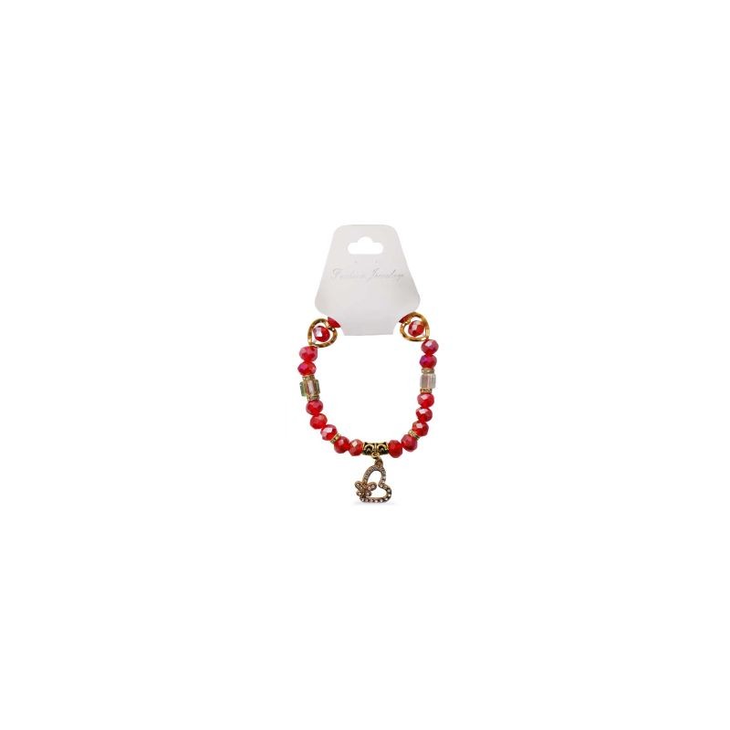 Pulsera Elástica Con Piedras De Cristal Y Corazones Con Dije Dorado | ZXQ02657