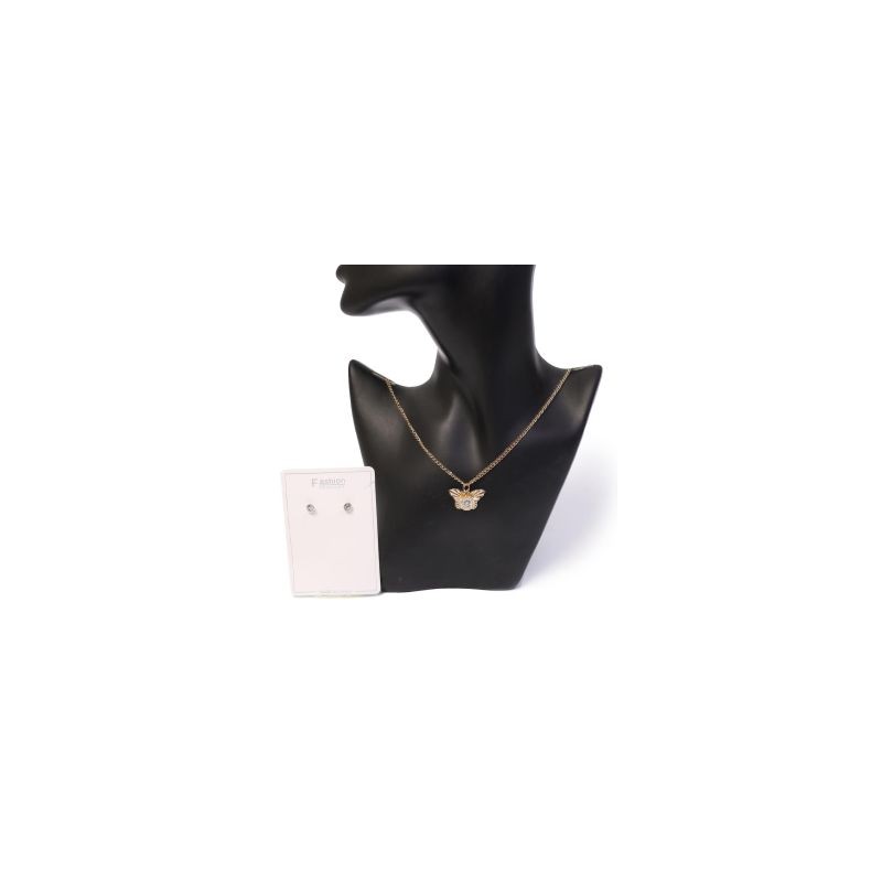 Set Collar Dorado Con Dije Plano y Piedra Con Par De Aretes Cortos Modelos | ZXQ01986