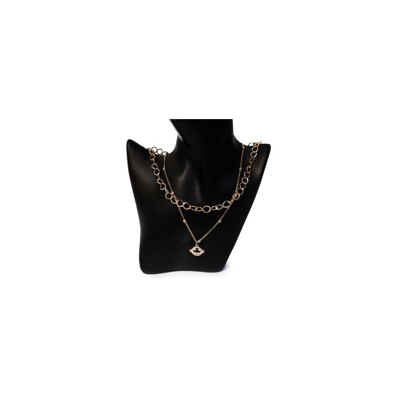 Collar Doble Cadena Delgada Y Grande Dorada Y Plateada Con Dije | ZXQ02682