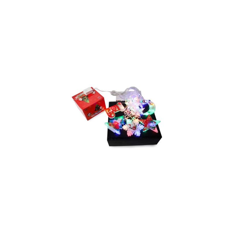 Serie Navideña De 5 Puntas Cortina Con Copo Santa Y Bota Led Multicolor Estrellas | HZ8093-AR