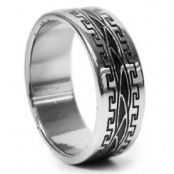Anillo Acero Inoxidable Plateado Con Negro Grabado Varios Tamaños | ZXQ02357