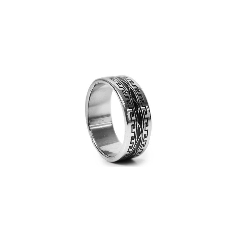Anillo Acero Inoxidable Plateado Con Negro Grabado Varios Tamaños | ZXQ02357