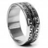 Anillo Acero Inoxidable Plateado Con Negro Grabado Varios Tamaños | ZXQ02357