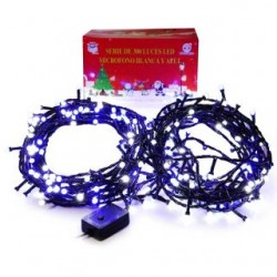 Serie Navideña De 300L Led Micrófono Blanca Y Azul Con Cable Negro 15 Mts | HZ8052BA