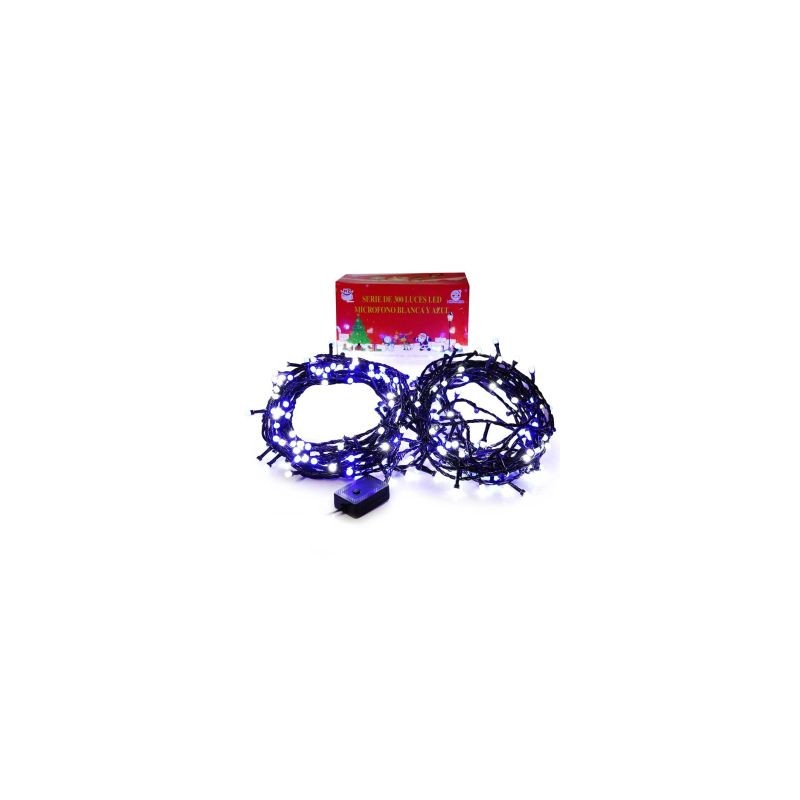 Serie Navideña De 300L Led Micrófono Blanca Y Azul Con Cable Negro 15 Mts | HZ8052BA