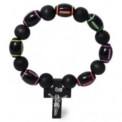 Pulsera Elástica Con Bolitas De Madera Con Figuras Y Dije De Cruz | XH6118